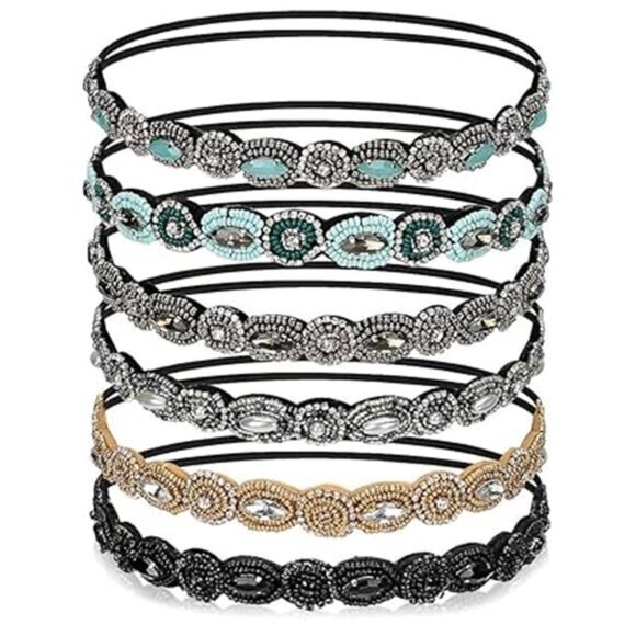 6 Pack Elastic Rhinestone Headbands for Women, Vintage Beads Rhinestone Hairband - Picture 7 of 7